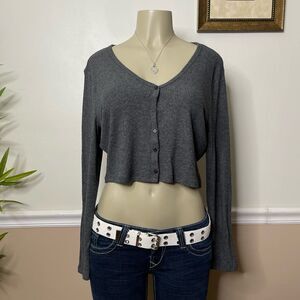 Victoria's Secret Glow Ribbed Grey Cropped Cardigan Sweater Top
